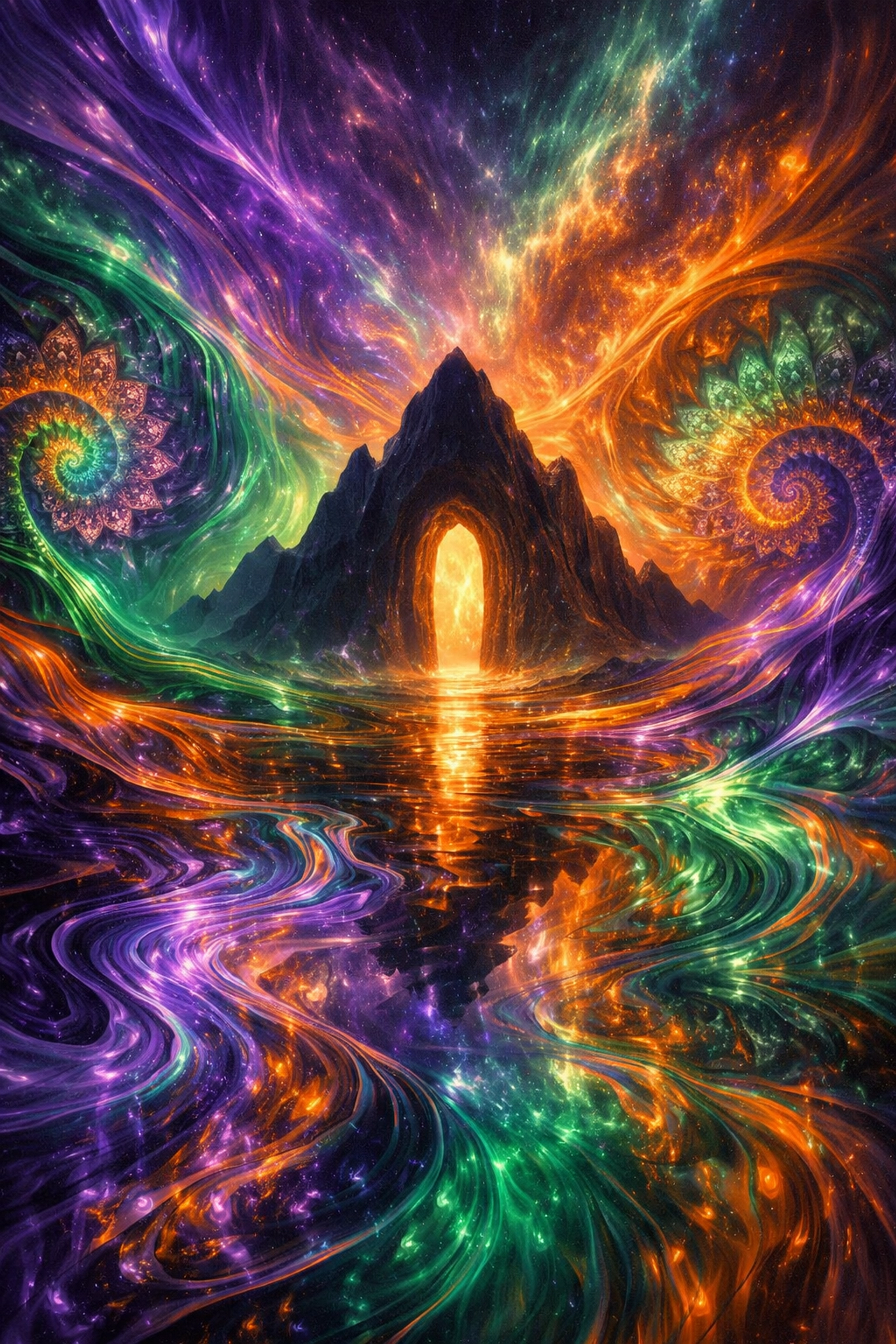 A kaleidoscopic landscape representing the gateway to peak flow states and high performance.