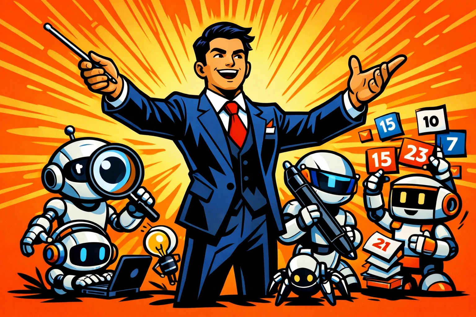 Entrepreneur orchestrating multiple AI agents to automate business workflows and tasks.