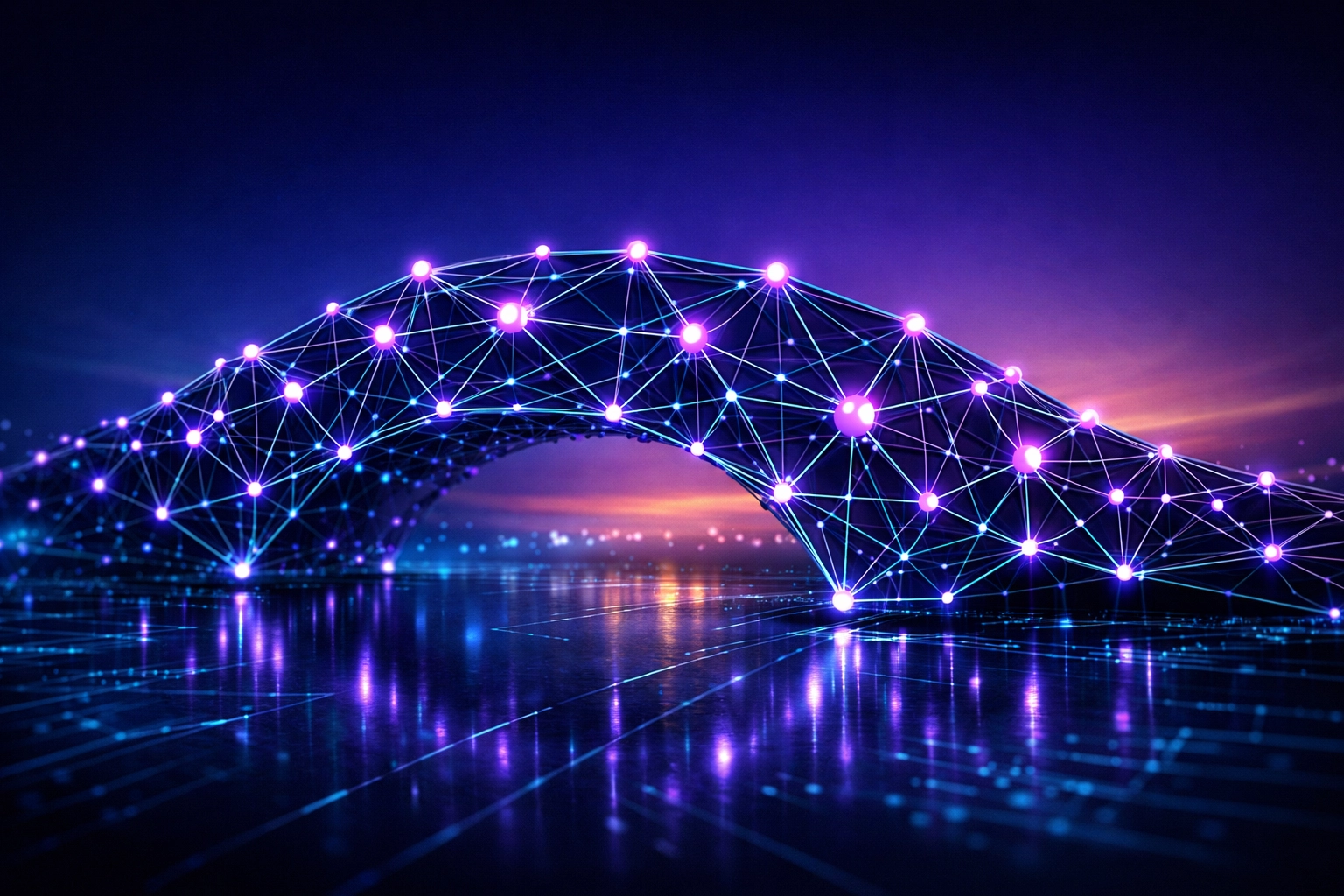 A glowing neural network bridge representing a strong data-driven foundation for business growth.