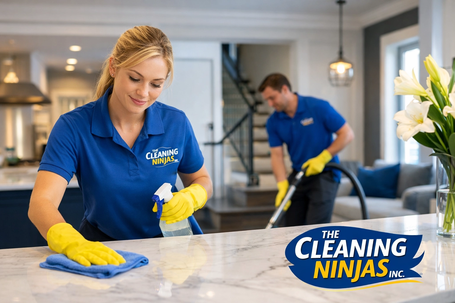 Professional Cleaners in Lexington performing a deep clean in a modern home.