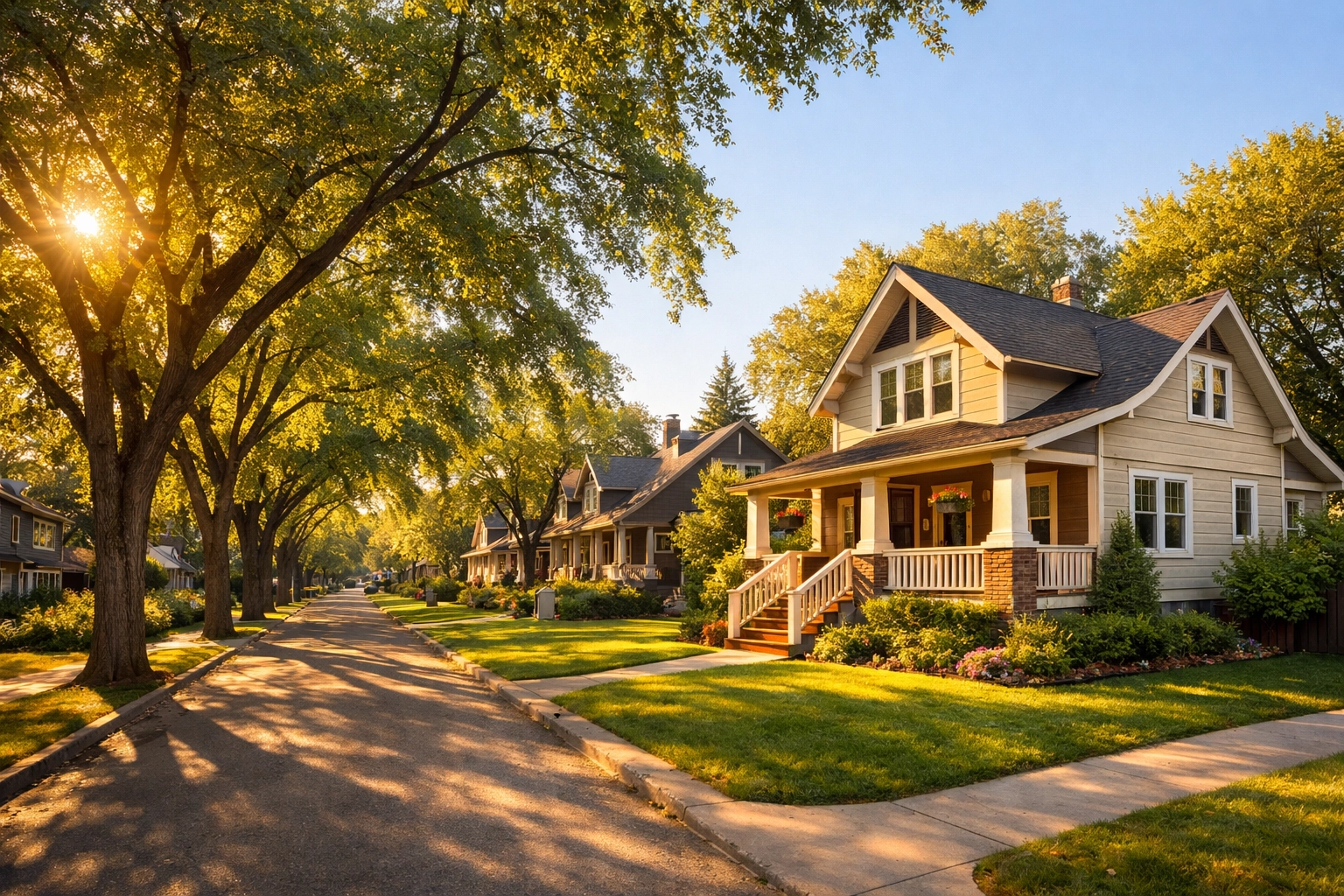 A beautiful residential street in Saskatoon featuring a character home ideal for rental property investment.