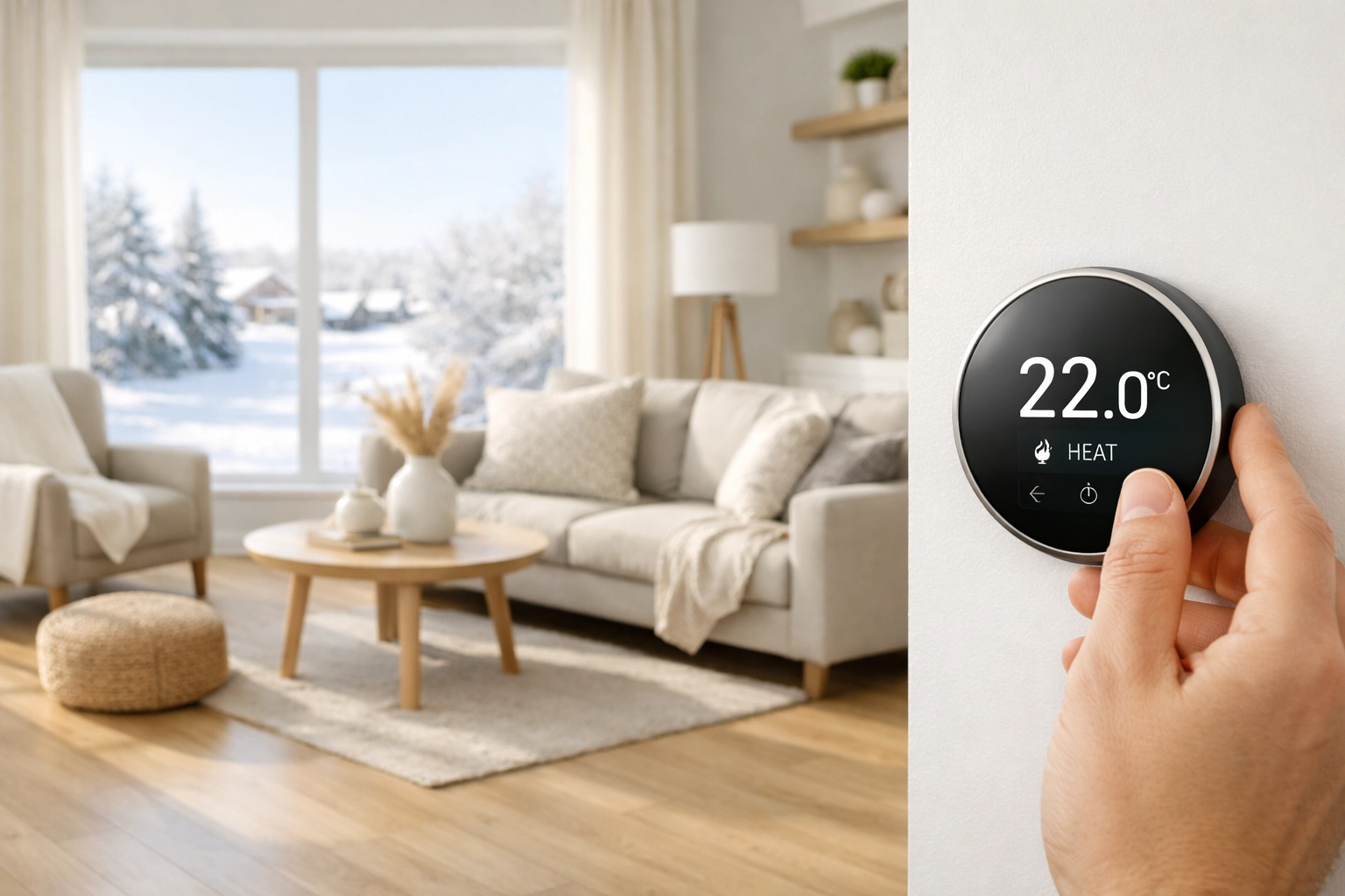 Saskatoon living room featuring light oak luxury vinyl flooring and proactive property maintenance.