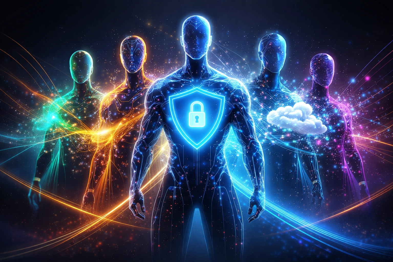 Expert IT support team collaborating on cybersecurity, cloud, and network services