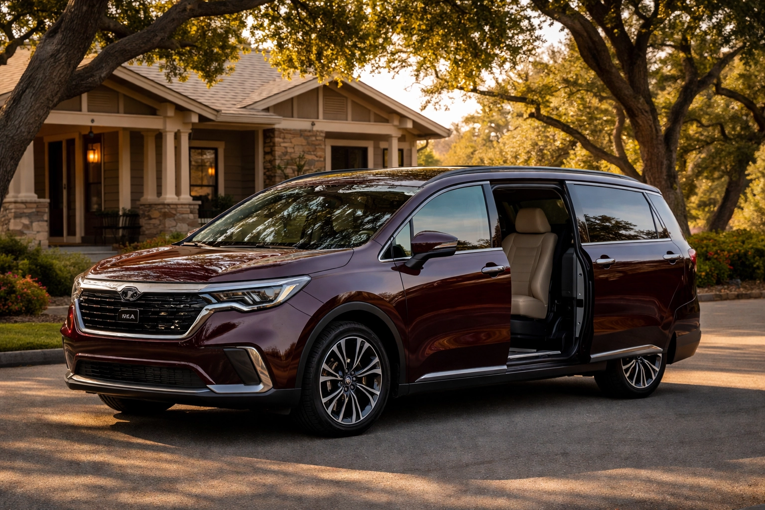 Kia Carnival parked outside a Northern California home, showcasing family-friendly style for local buyers