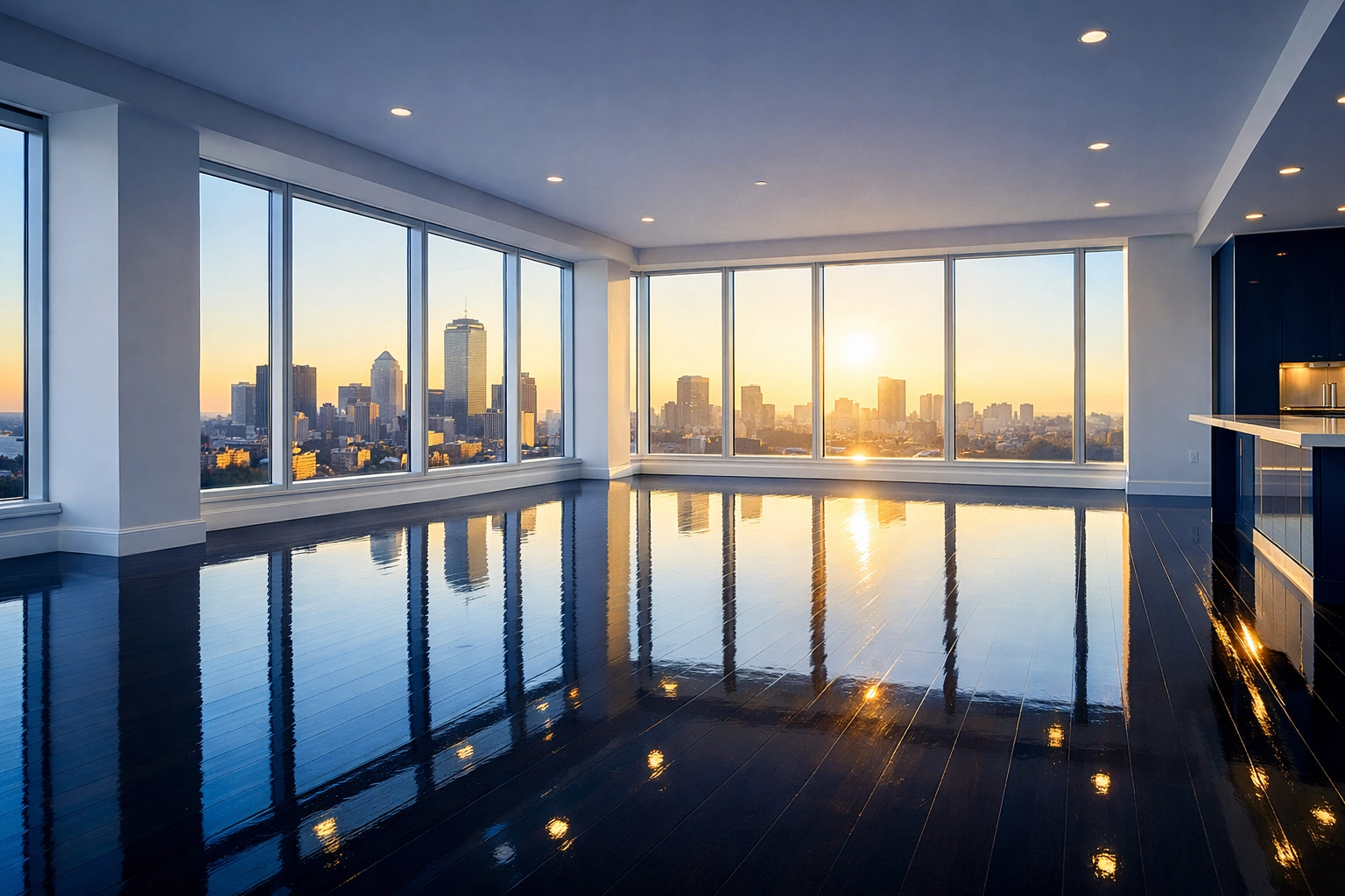 Spotless Boston penthouse floor after move-in house cleaning services in MA by professional cleaners.