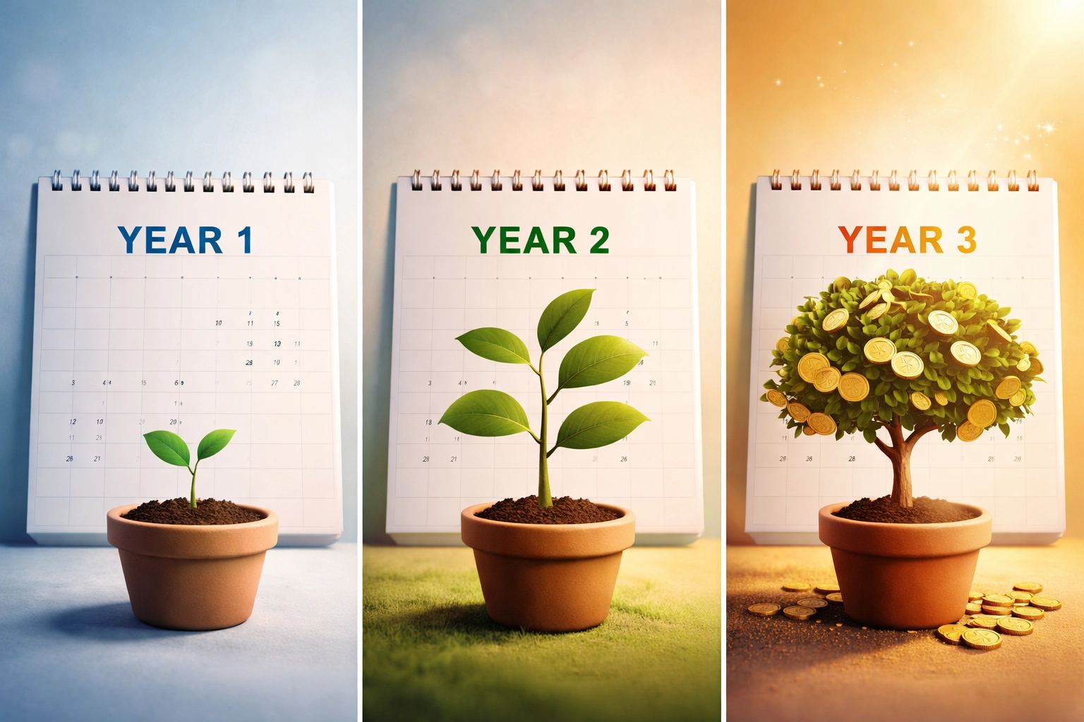 Timeline showing equity growth over three years, illustrating the homeownership break-even point for buyers