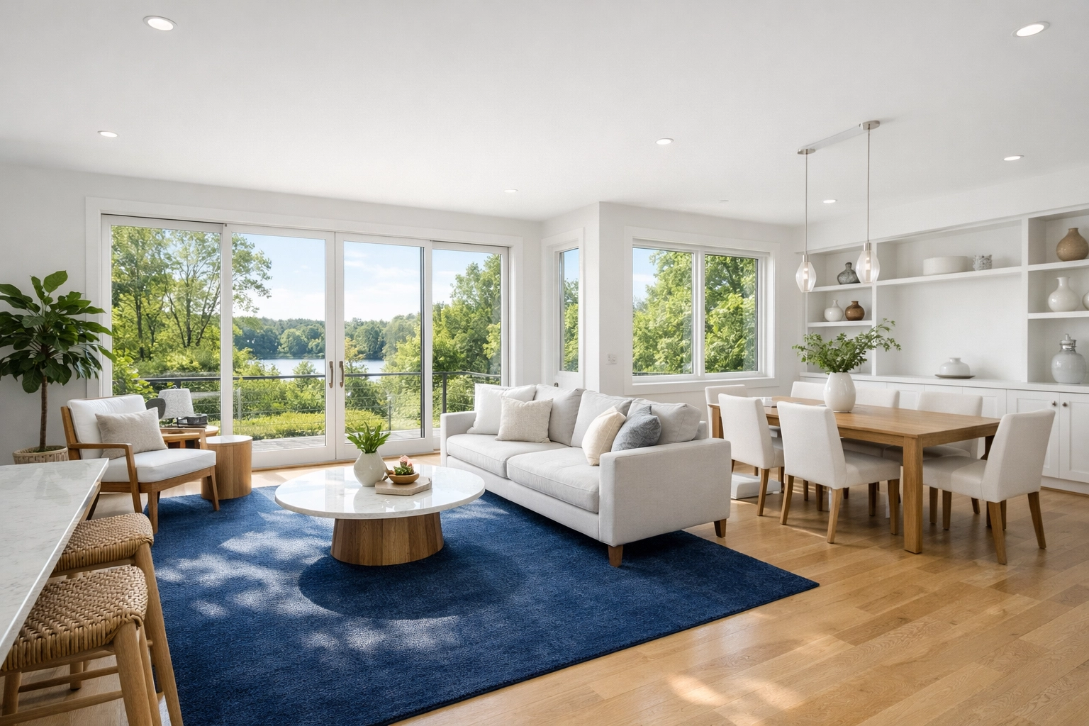 Airy and organized West Cambridge home interior overlooking Fresh Pond after a stress-free house cleaning service.