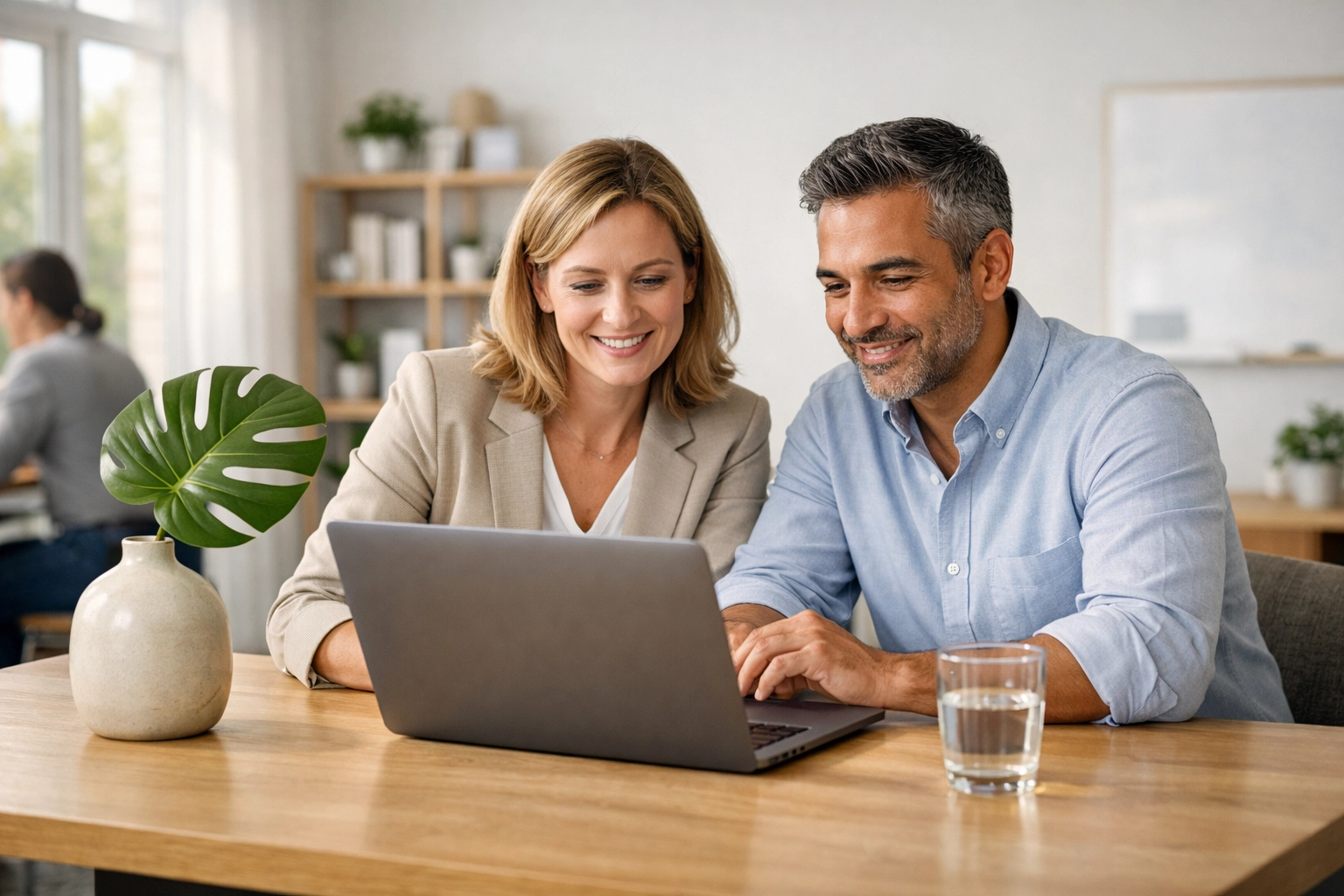Accounting professionals in a modern office collaborating on cash flow management and forecasting.