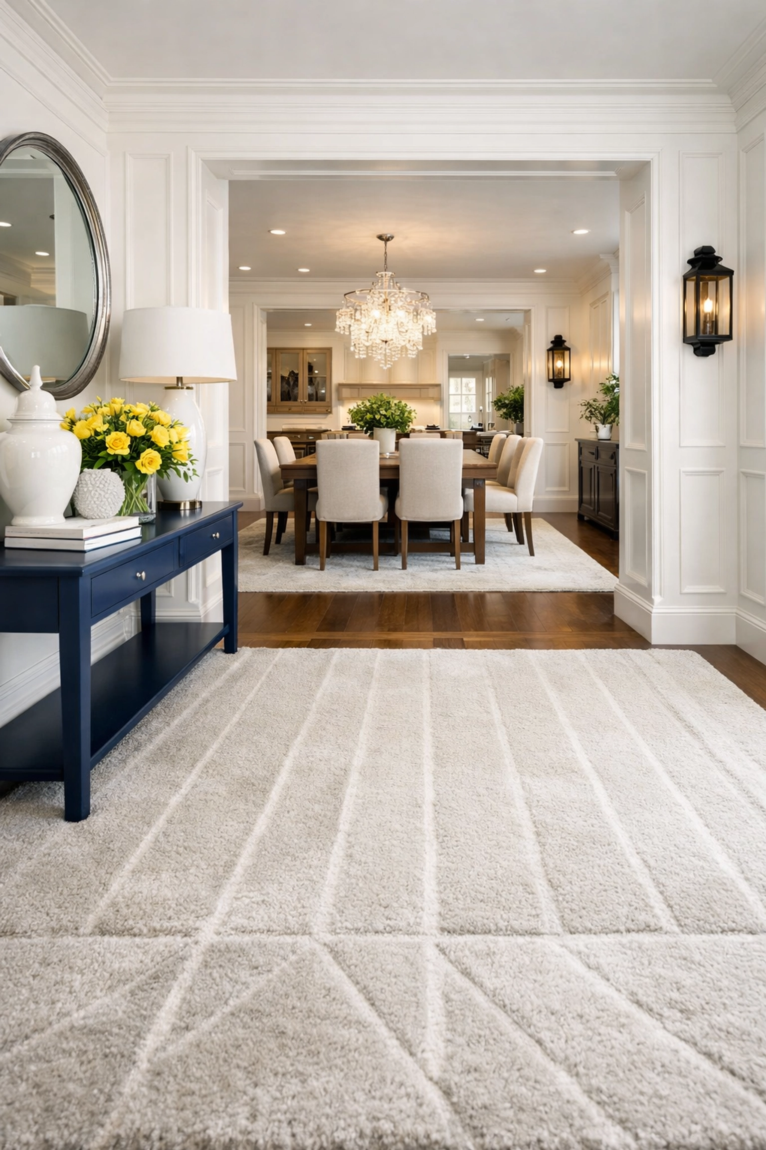Clean home entryway with fresh vacuum lines on the rug after professional cleaning in Pepperell.