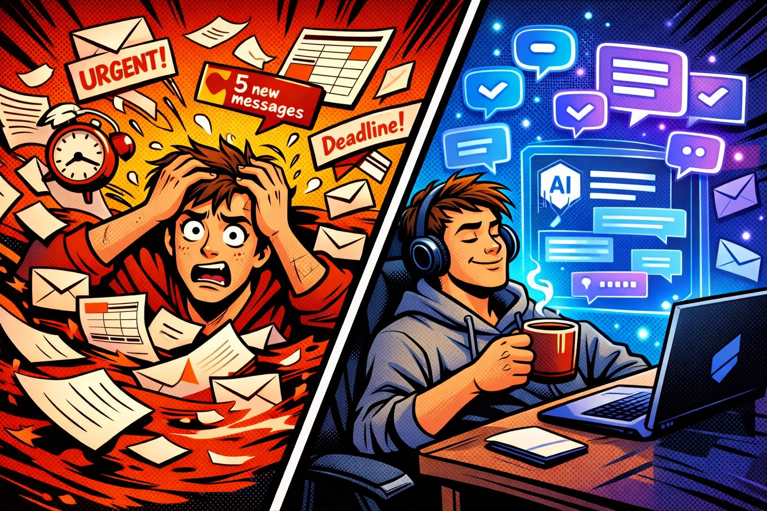 AI email automation transforming chaotic inbox into organized messages using ChatGPT