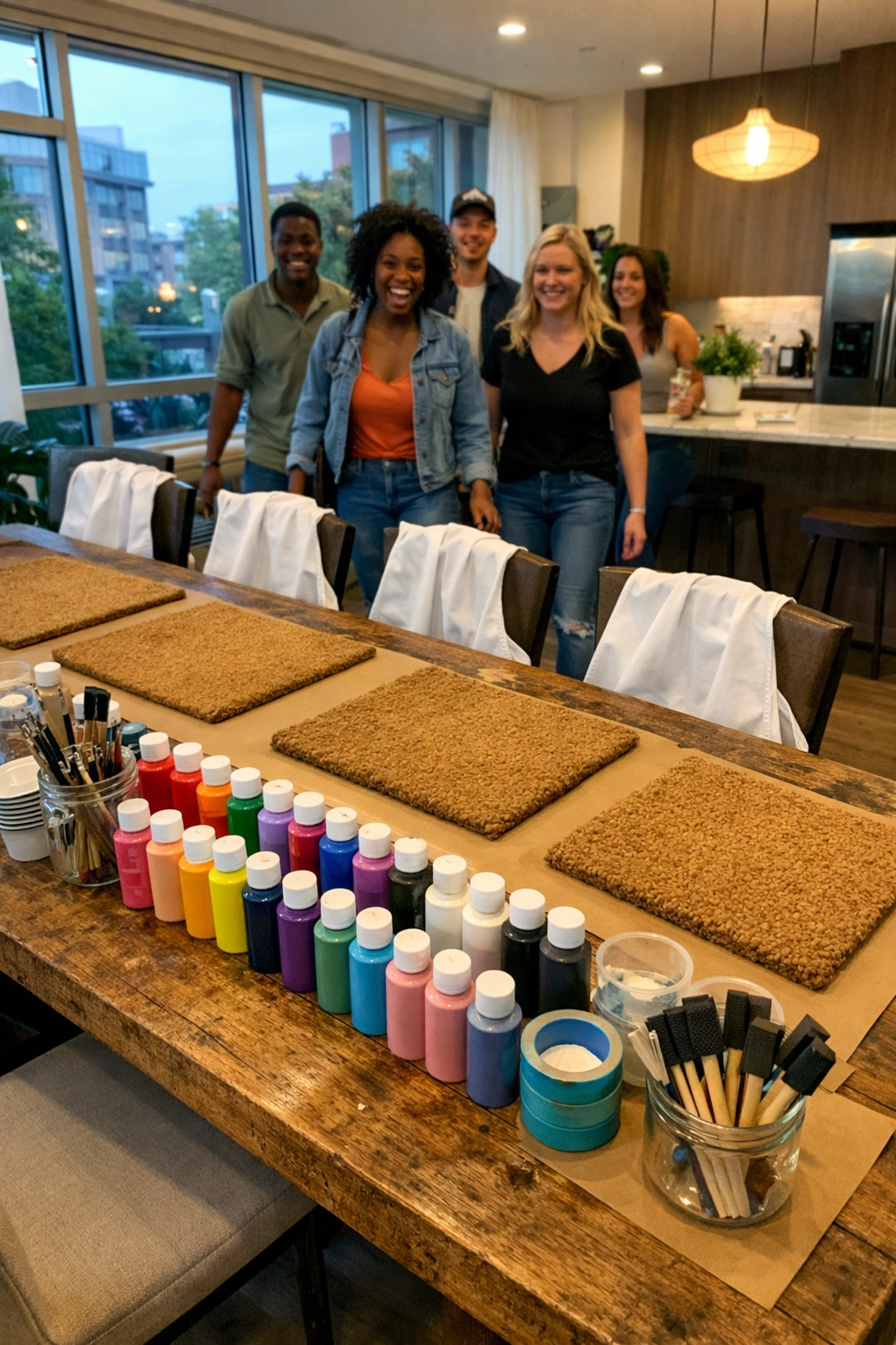 Mobile craft workshop setup for a private birthday party in a modern DMV apartment lounge.