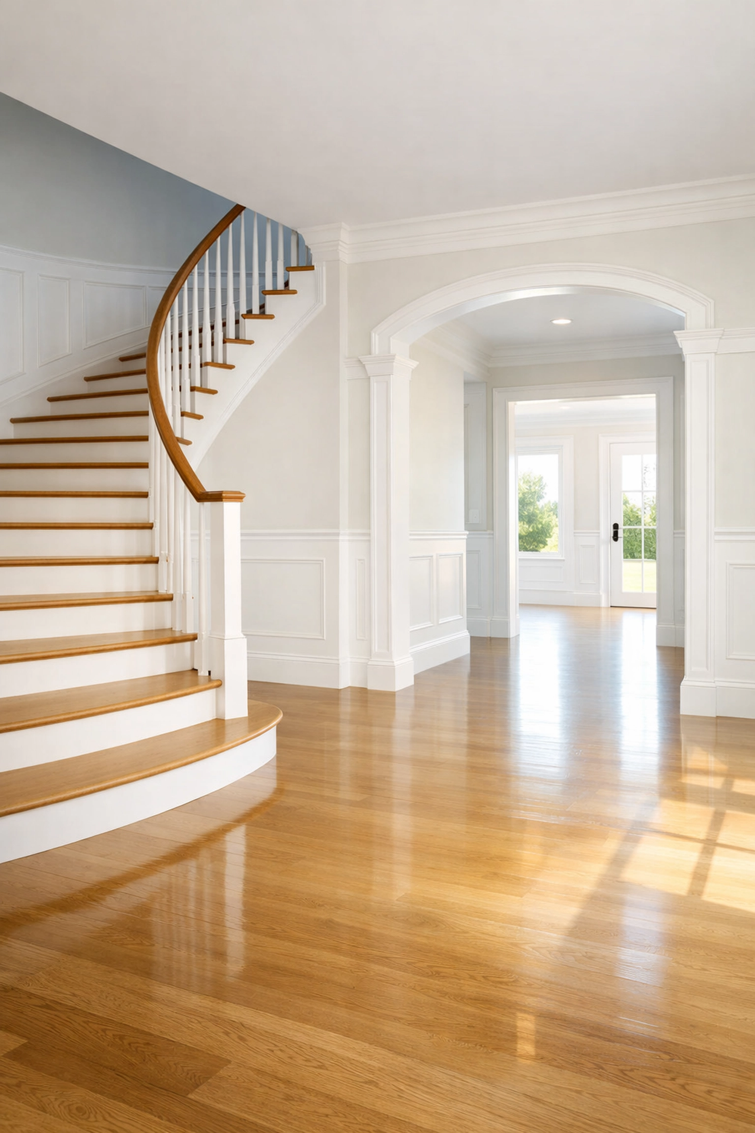 Spotless foyer for a move-in ready home after residential cleaning in the Merrimack Valley, Massachusetts.