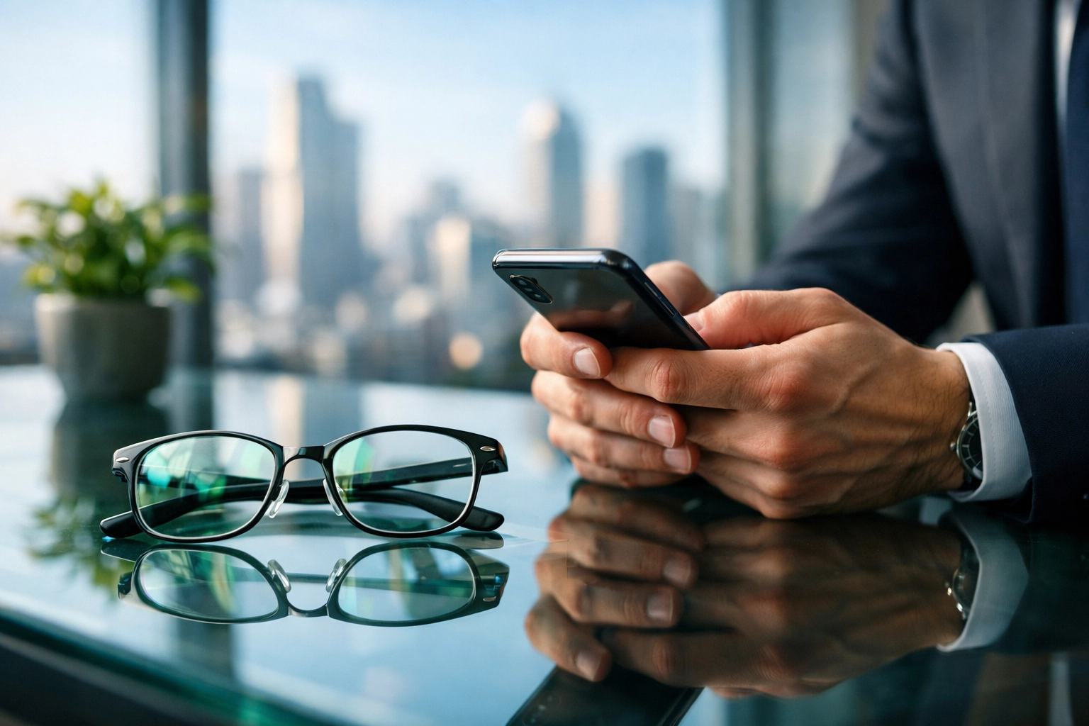 Real estate investor using a smartphone to manage a scaled portfolio and financial growth.