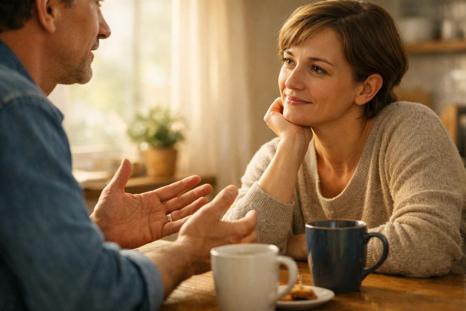 Respectful conversation about setting boundaries in relationships over coffee