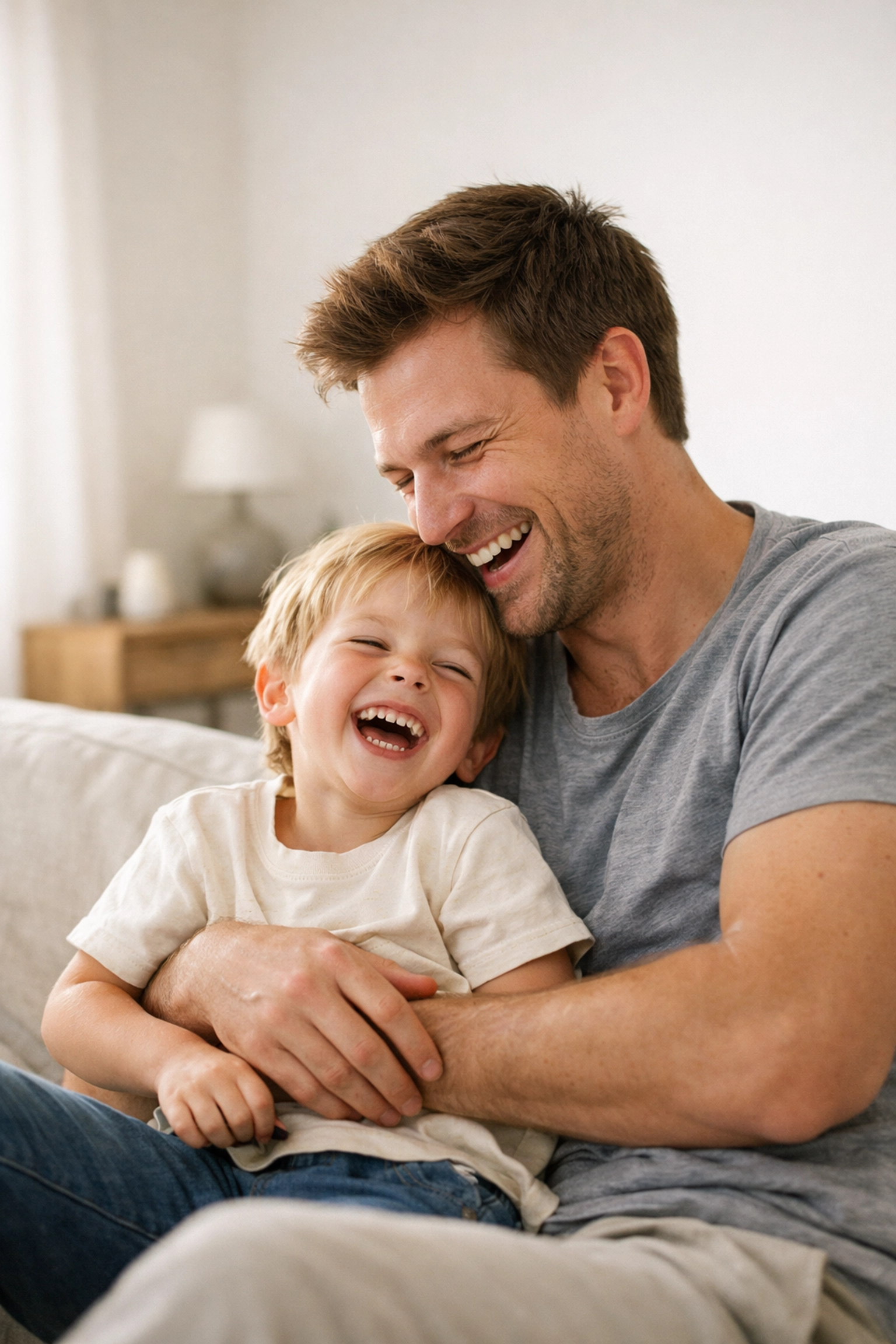 A joyful father and child laughing together, highlighting that every dad matters in child protection.