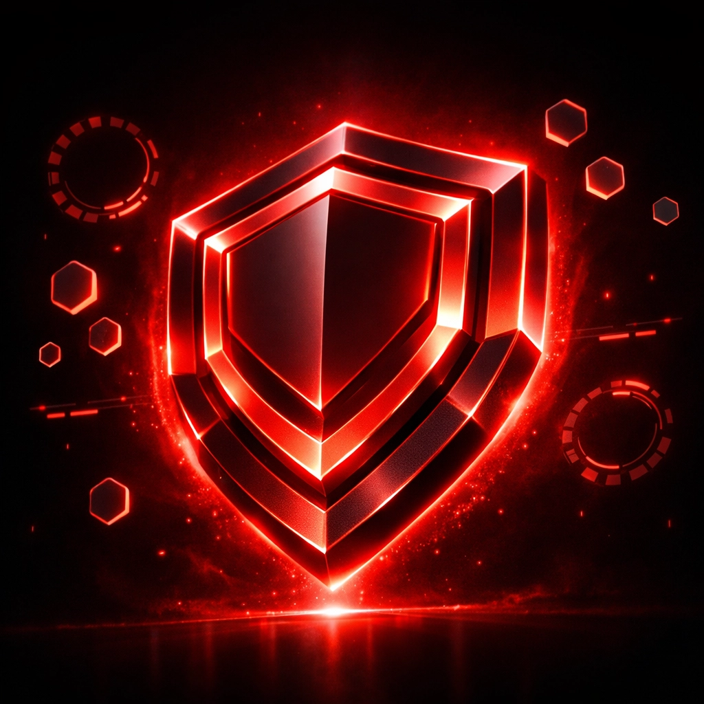 Glowing red digital shield representing website security and trust signals for AI agent transactions.