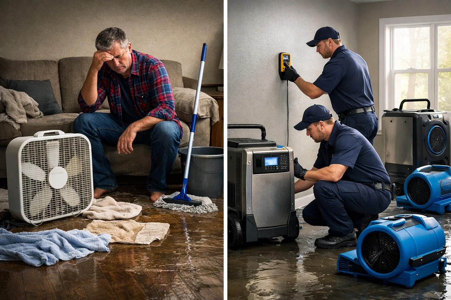 DIY water damage cleanup vs professional restoration equipment comparison