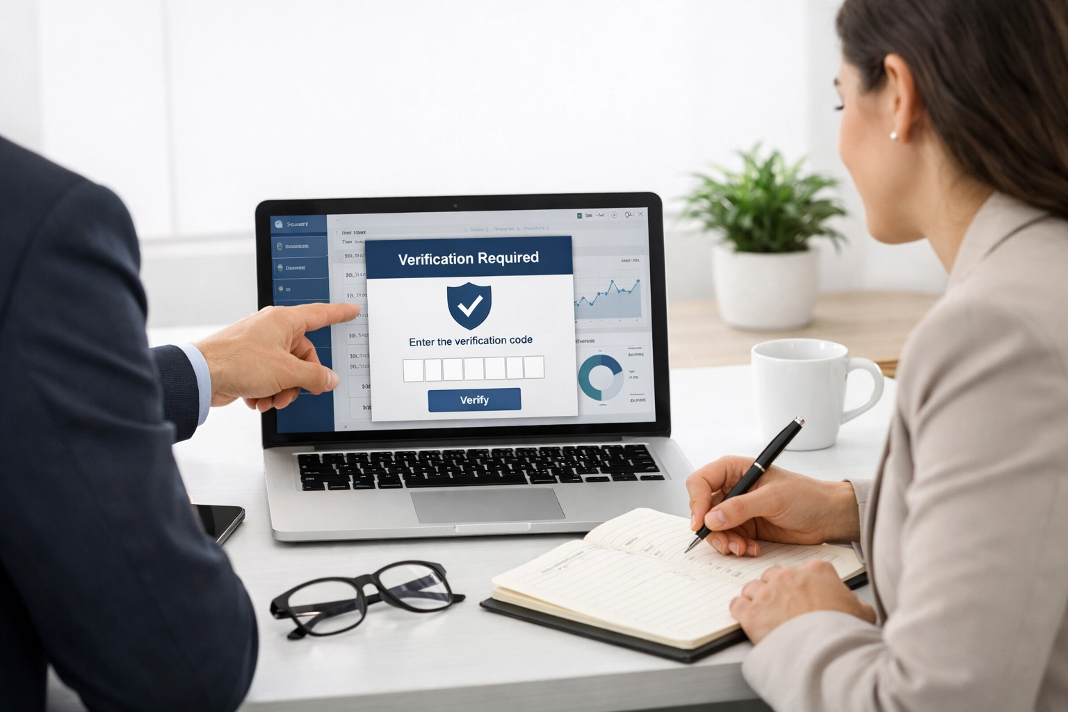 Two professionals implementing internal controls for small business fraud prevention