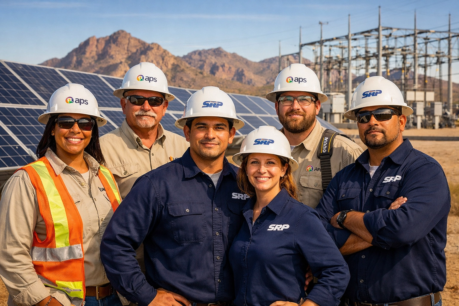 APS and SRP utility workers at Arizona solar energy facility
