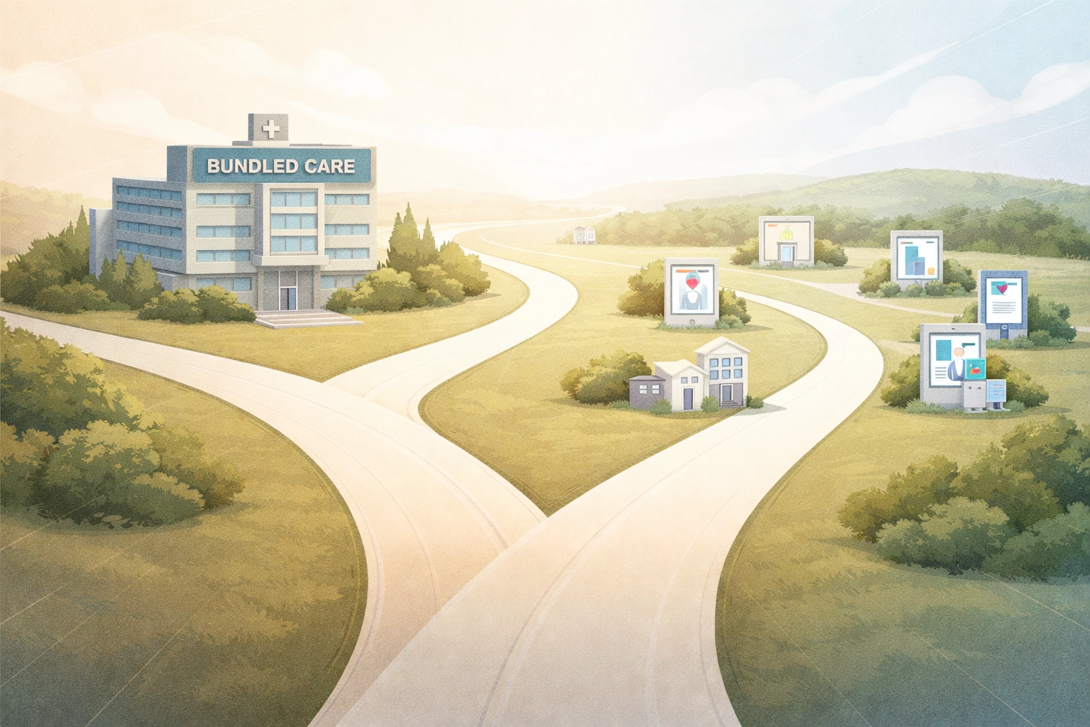 Two clear pathways representing Medicare Advantage and Supplement choices for Martin County seniors