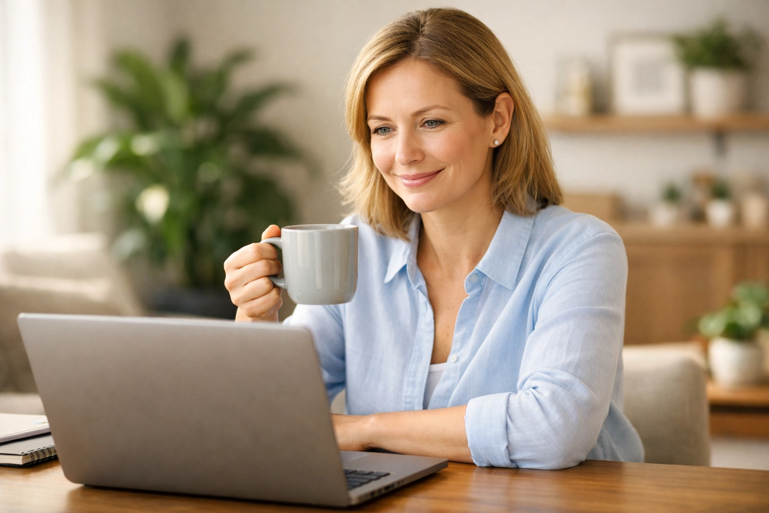 A person feeling secure in their home office after completing professional online dating identity verification checks.