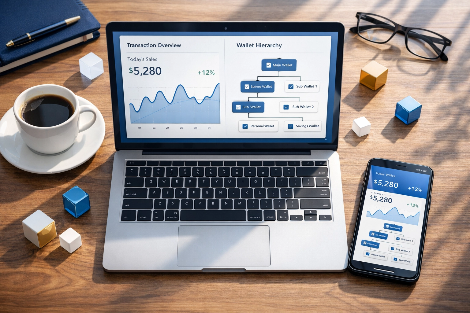 Merchant viewing real-time transaction dashboard with wallet management and blockchain payment tracking