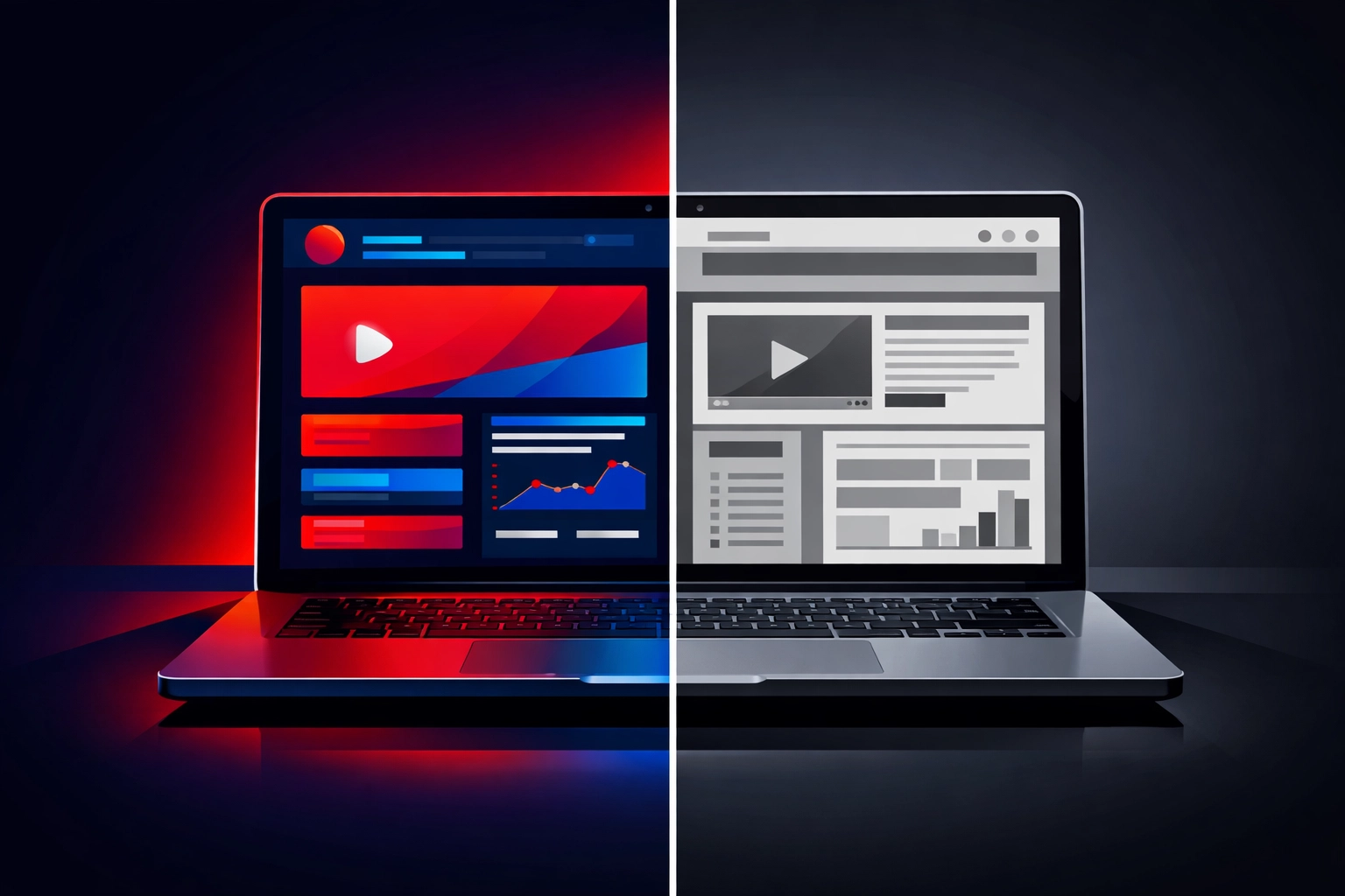 Modern website design compared to outdated website layout showing redesign benefits