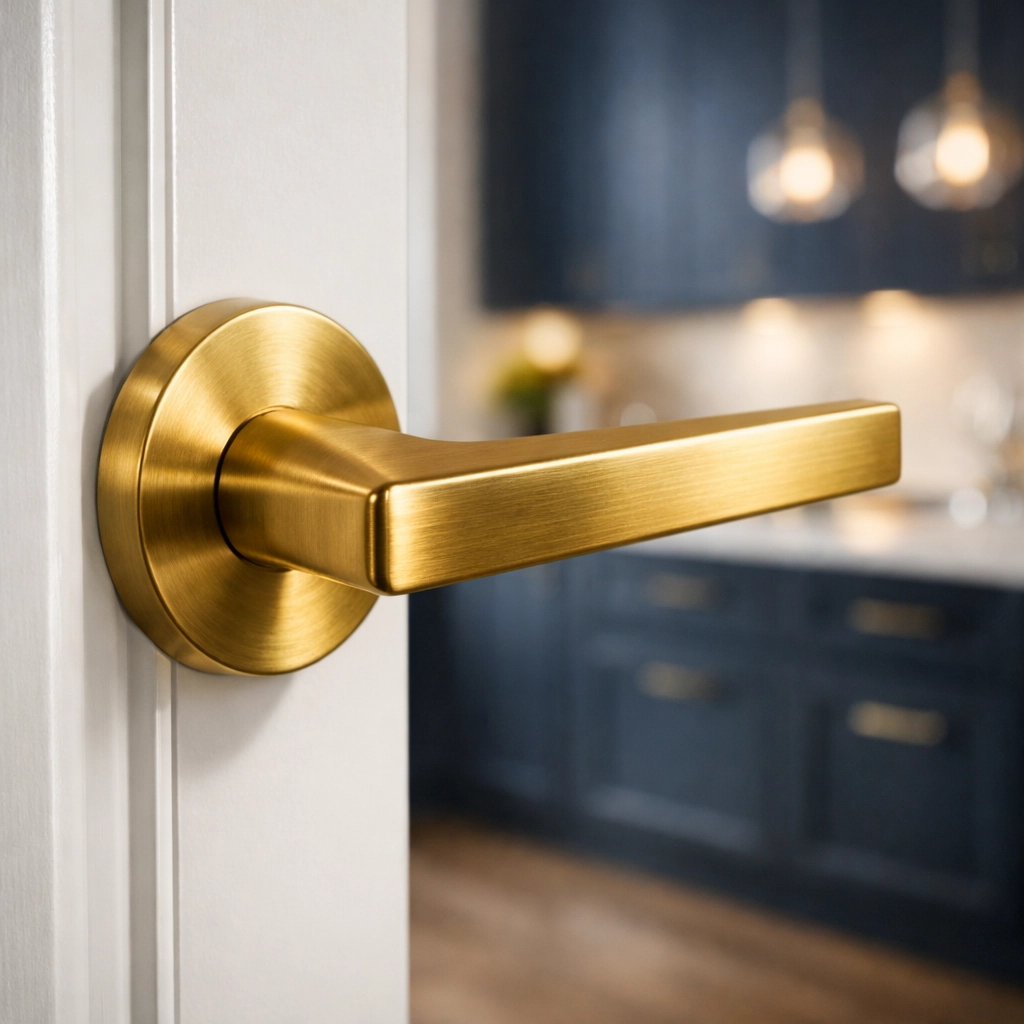 Close-up of a sanitized door handle and frame after a thorough deep cleaning in Lincoln office space.