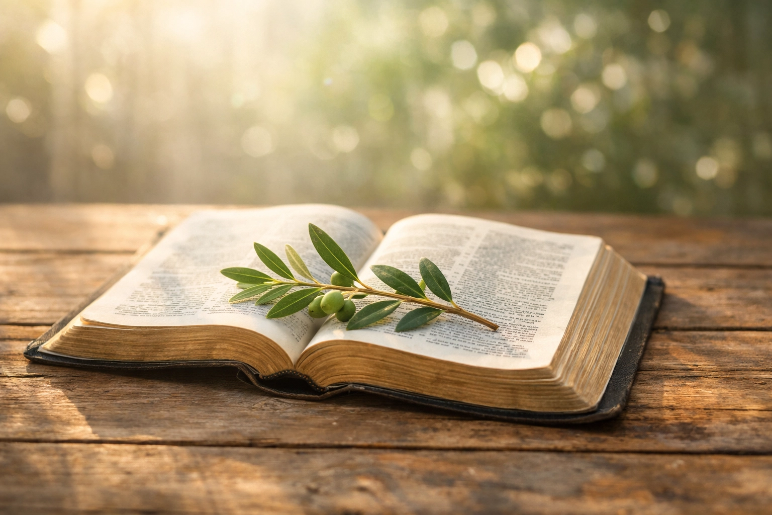 Open Bible with an olive branch symbolizing peace and a biblical response to global division.