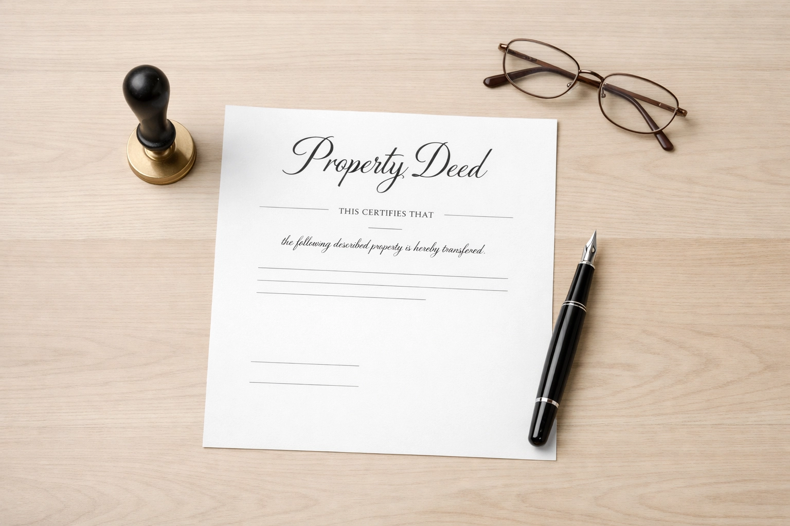 Notary seal and property deed document ready for Alaska real estate transfer