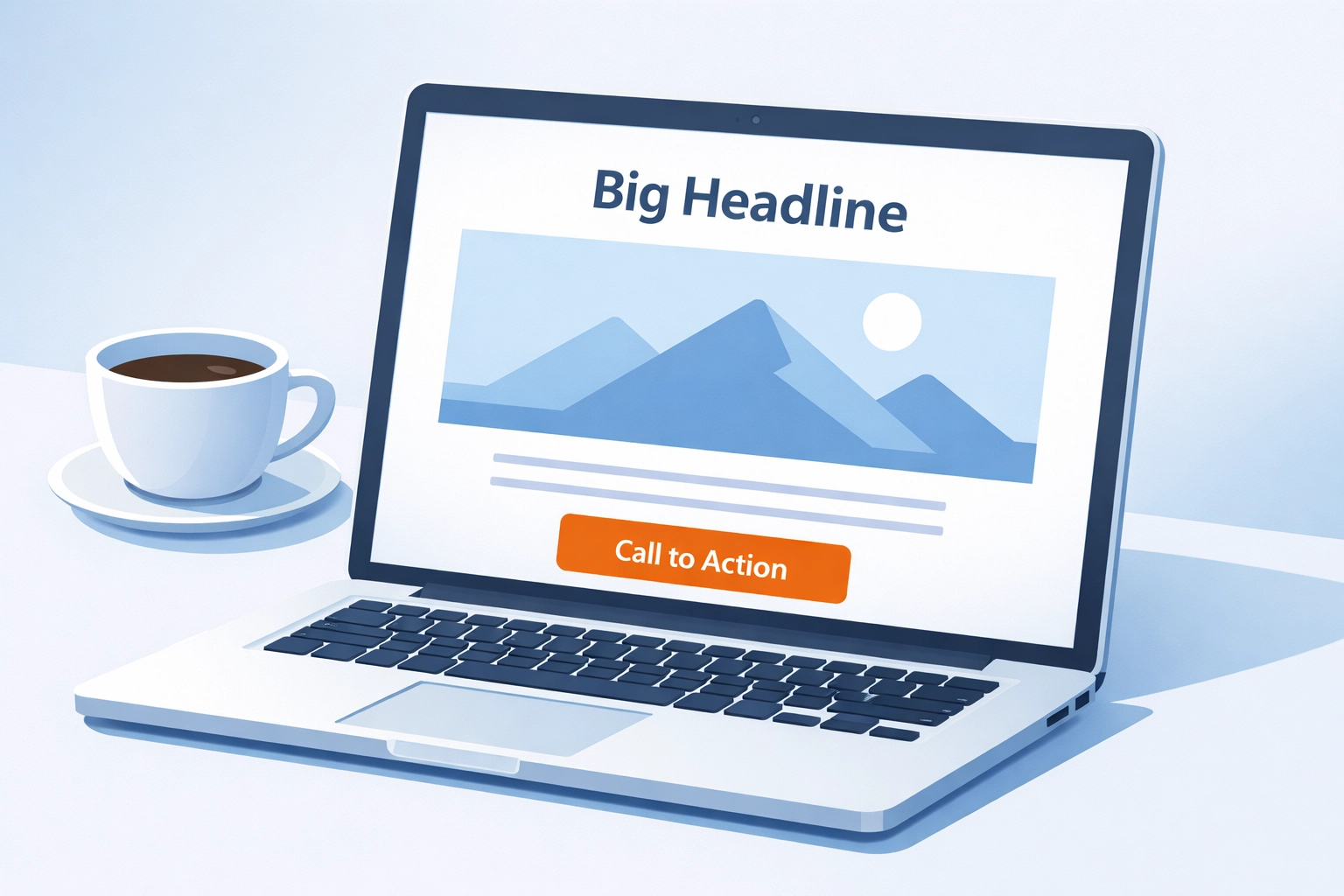 Landing page wireframe on laptop showing headline, hero section, and CTA button for Venice web design