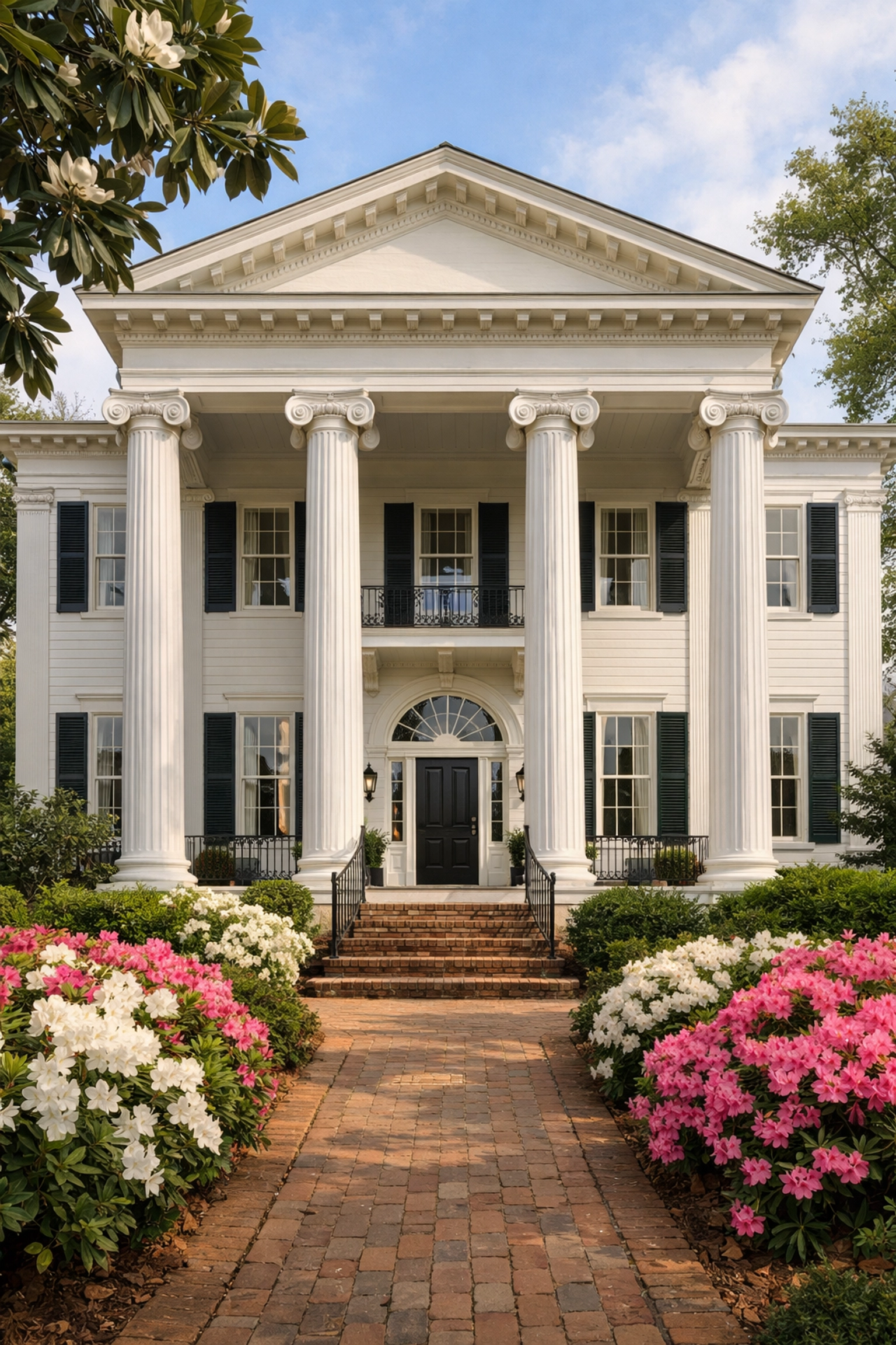 Greek Revival historic home in Summerville with white columns and symmetrical design