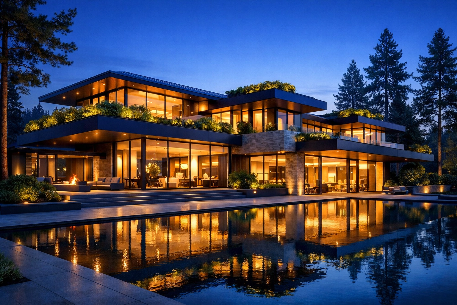 Sustainable home construction showing a luxury Net-Zero estate with integrated solar technology.