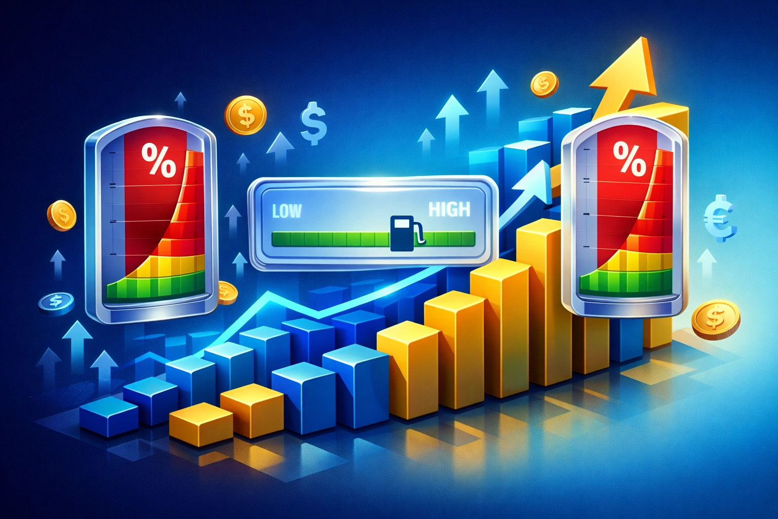 Business growth chart comparing percentage-based merchant fees versus flat gas-only pricing model