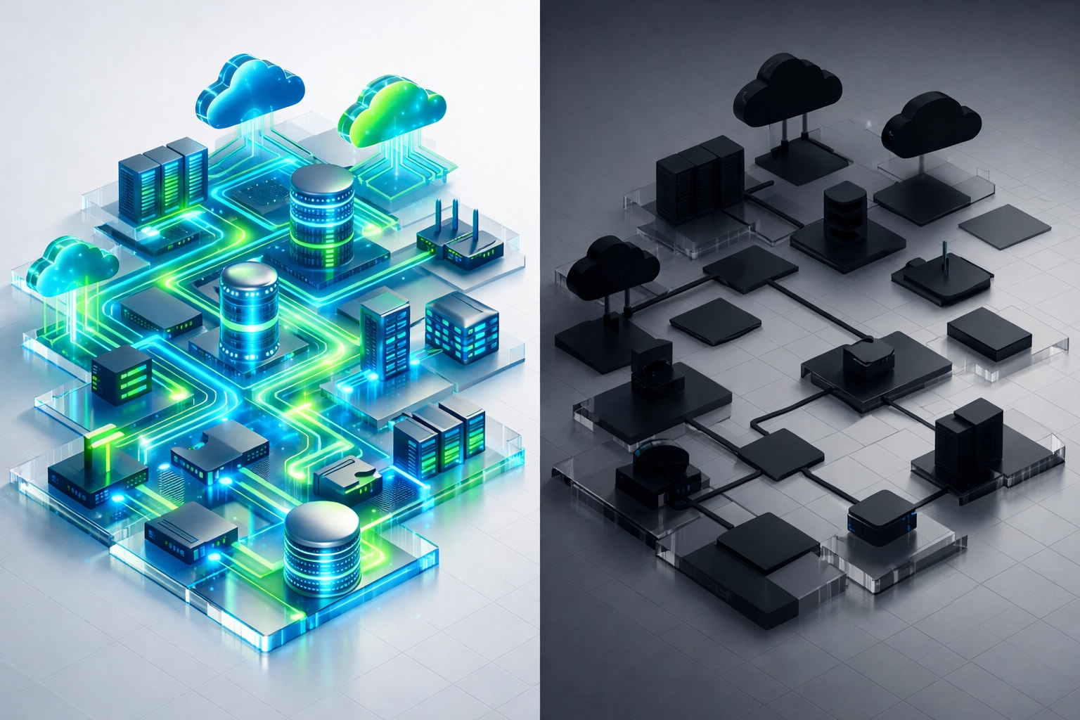 ServiceNow ITOM network discovery showing complete infrastructure vs incomplete gaps in CMDB visibility