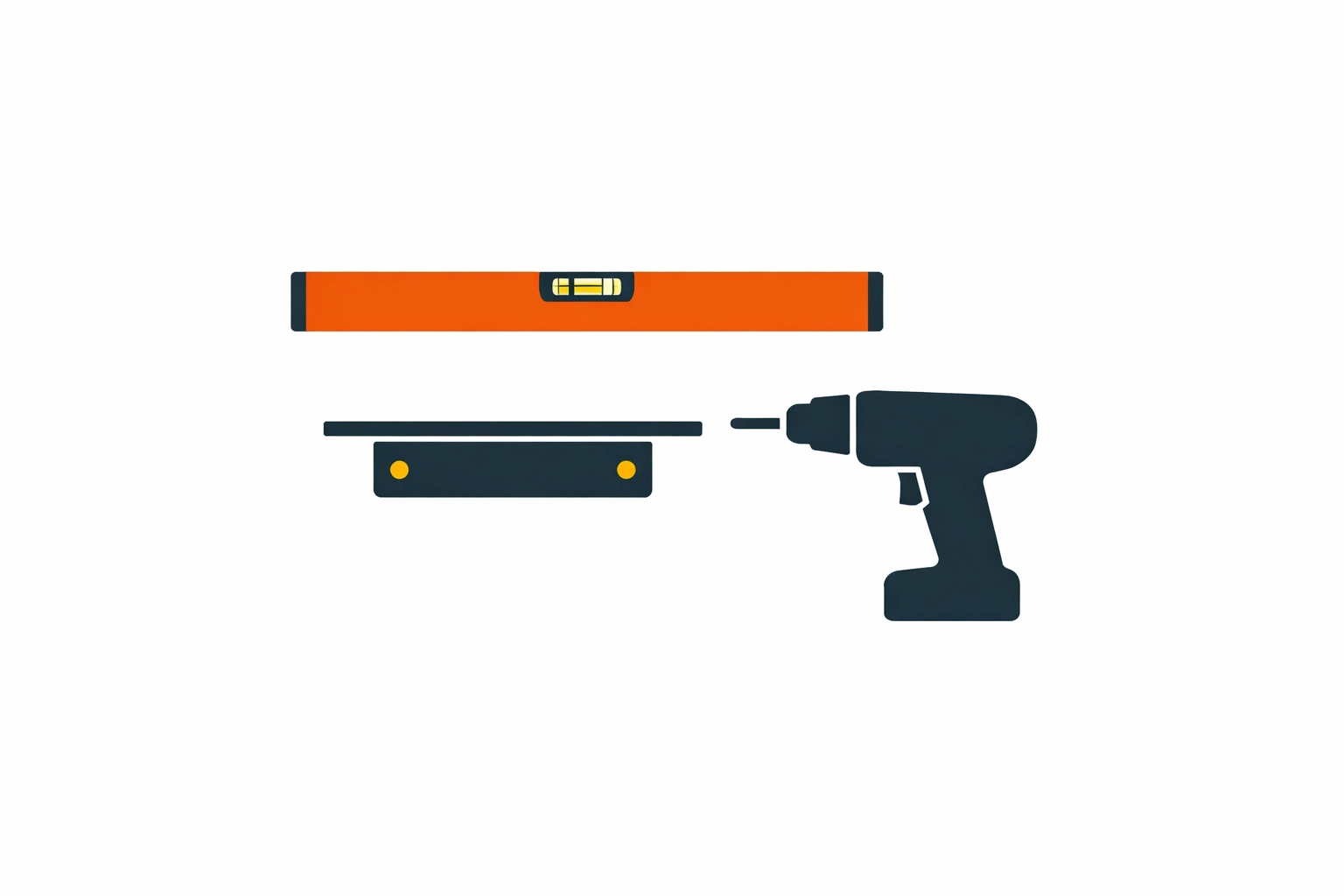 Professional handyman tools used for precise shelving and wall mount installation.