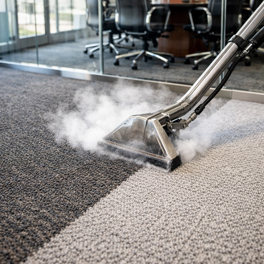 High-detail deep steam carpet cleaning and window cleaning in Westchester NY office space.