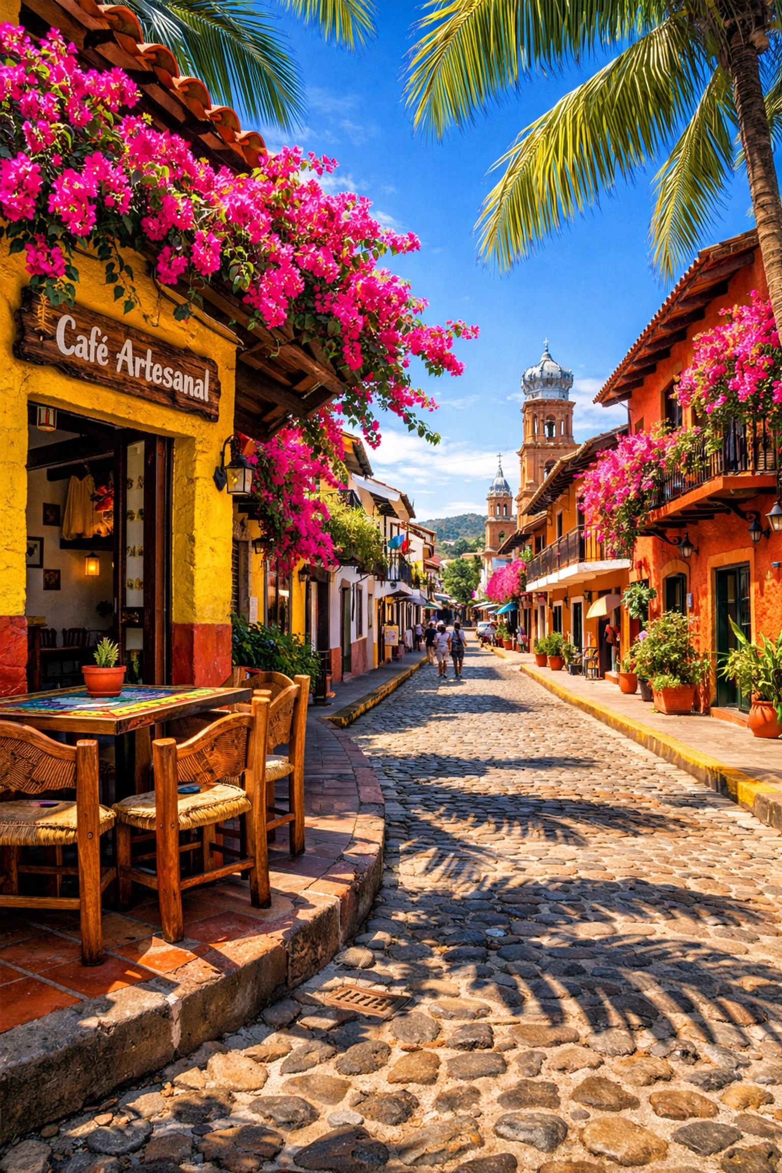 Charming Old Town street near apartments for rent in Puerto Vallarta, ideal for the local digital nomad lifestyle.