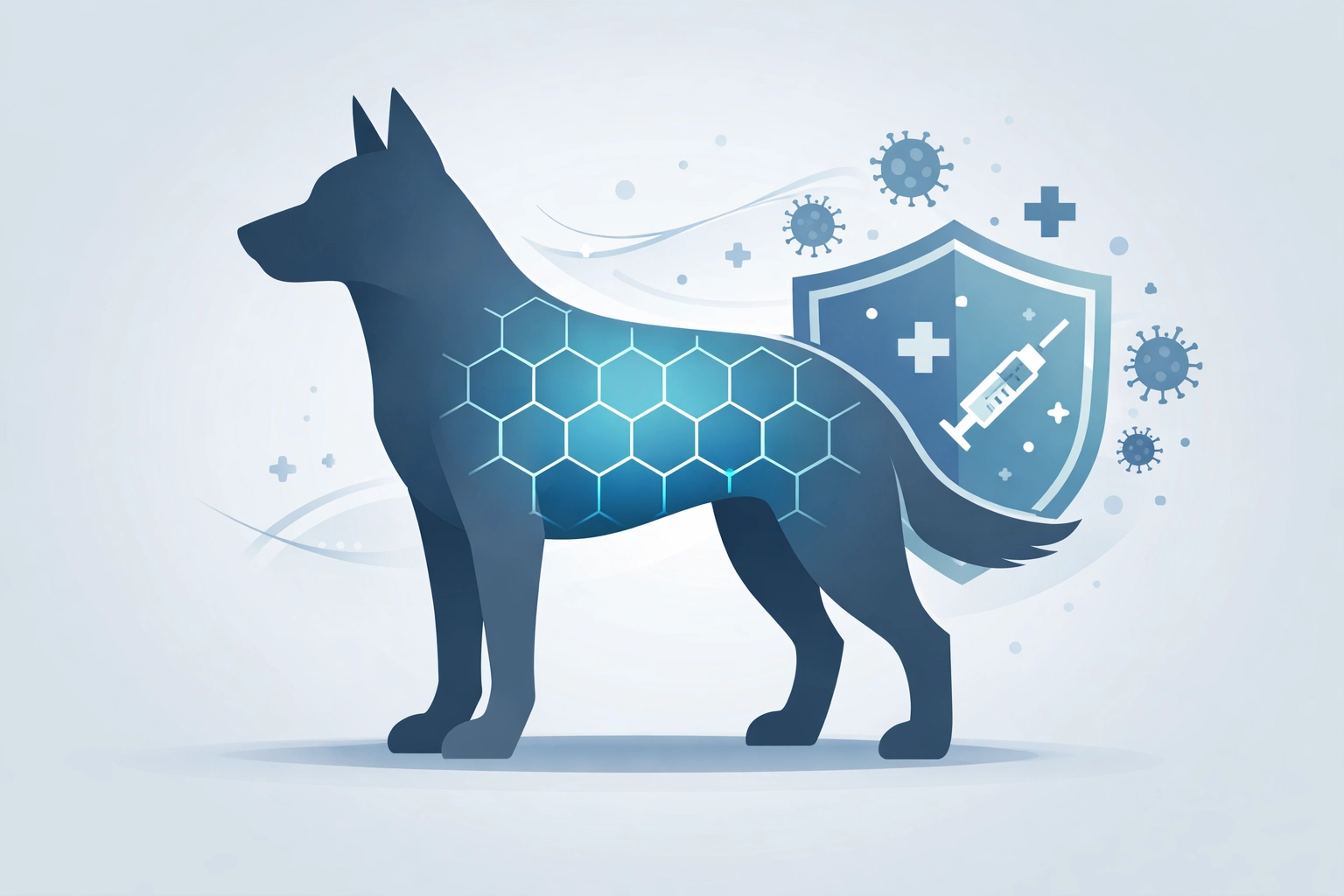 Illustration of a canine silhouette with a protective shield for dog parasite treatment and prevention.