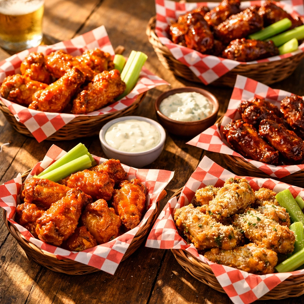 Assorted chicken wings with dipping sauces for Super Bowl Sunday in Prince William County