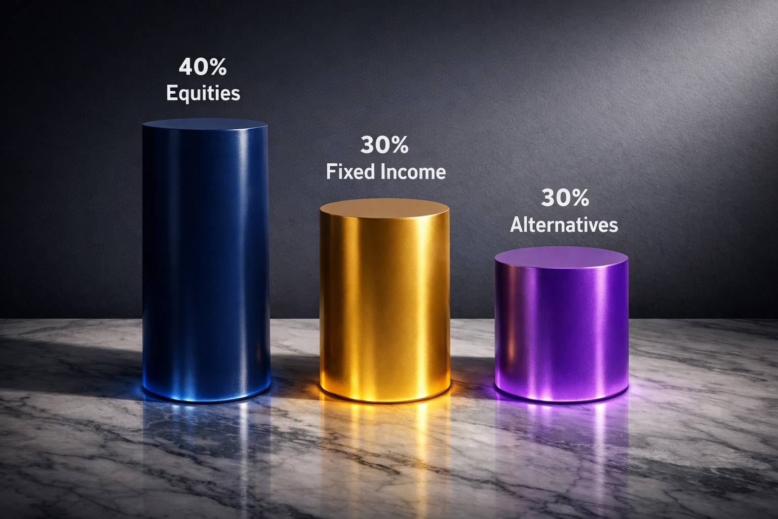 40/30/30 portfolio allocation framework showing equities, fixed income, and alternatives distribution