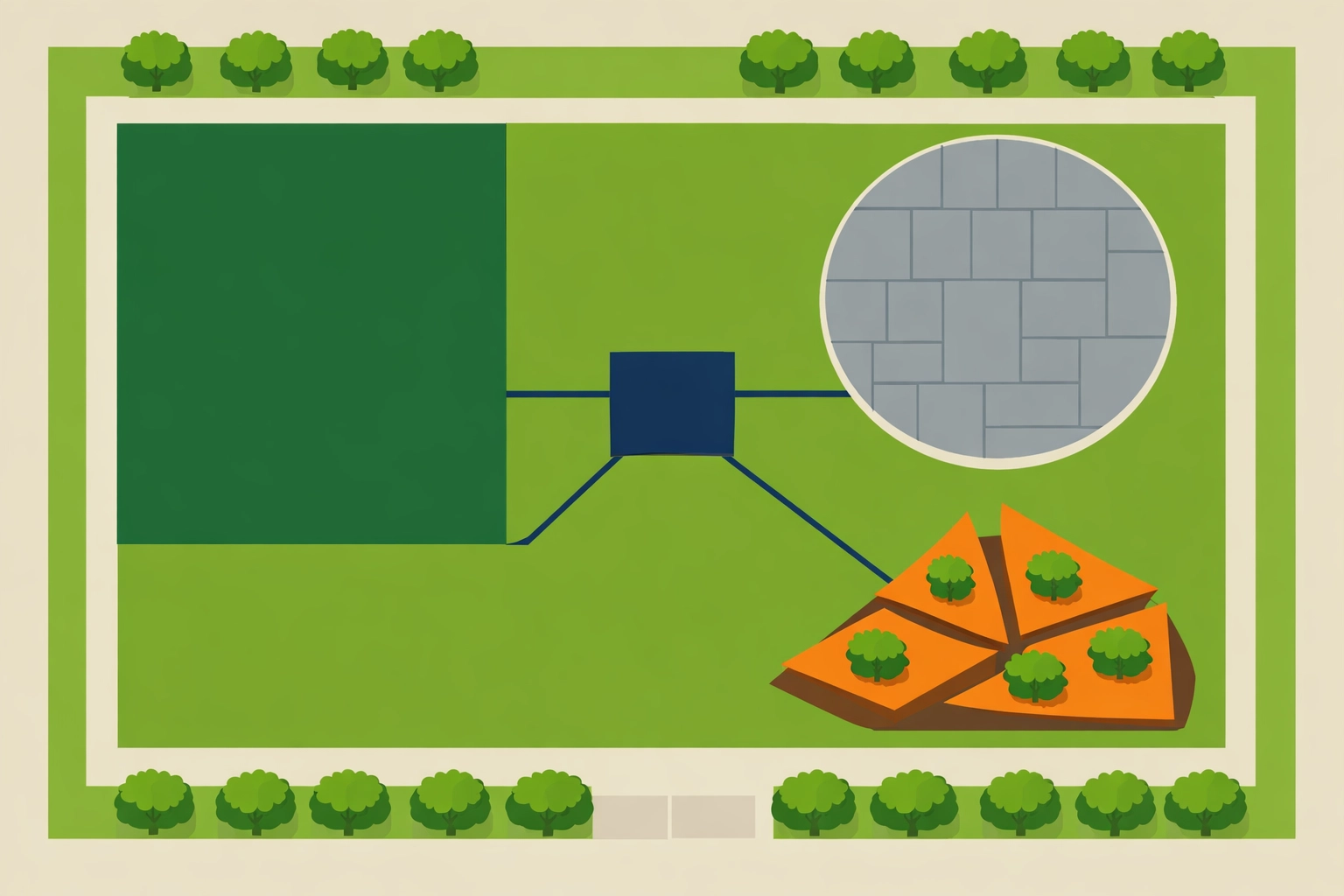 Bird's-eye view of smart irrigation zoning for customized landscape and garden watering schedules.