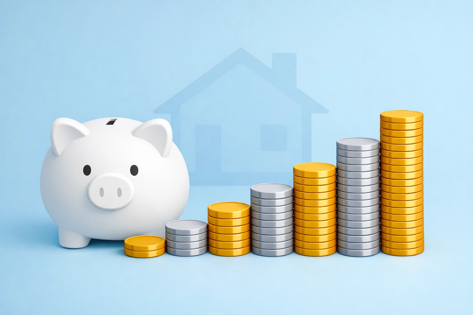 Alcancía con monedas representando ahorro para el pago inicial de una casa