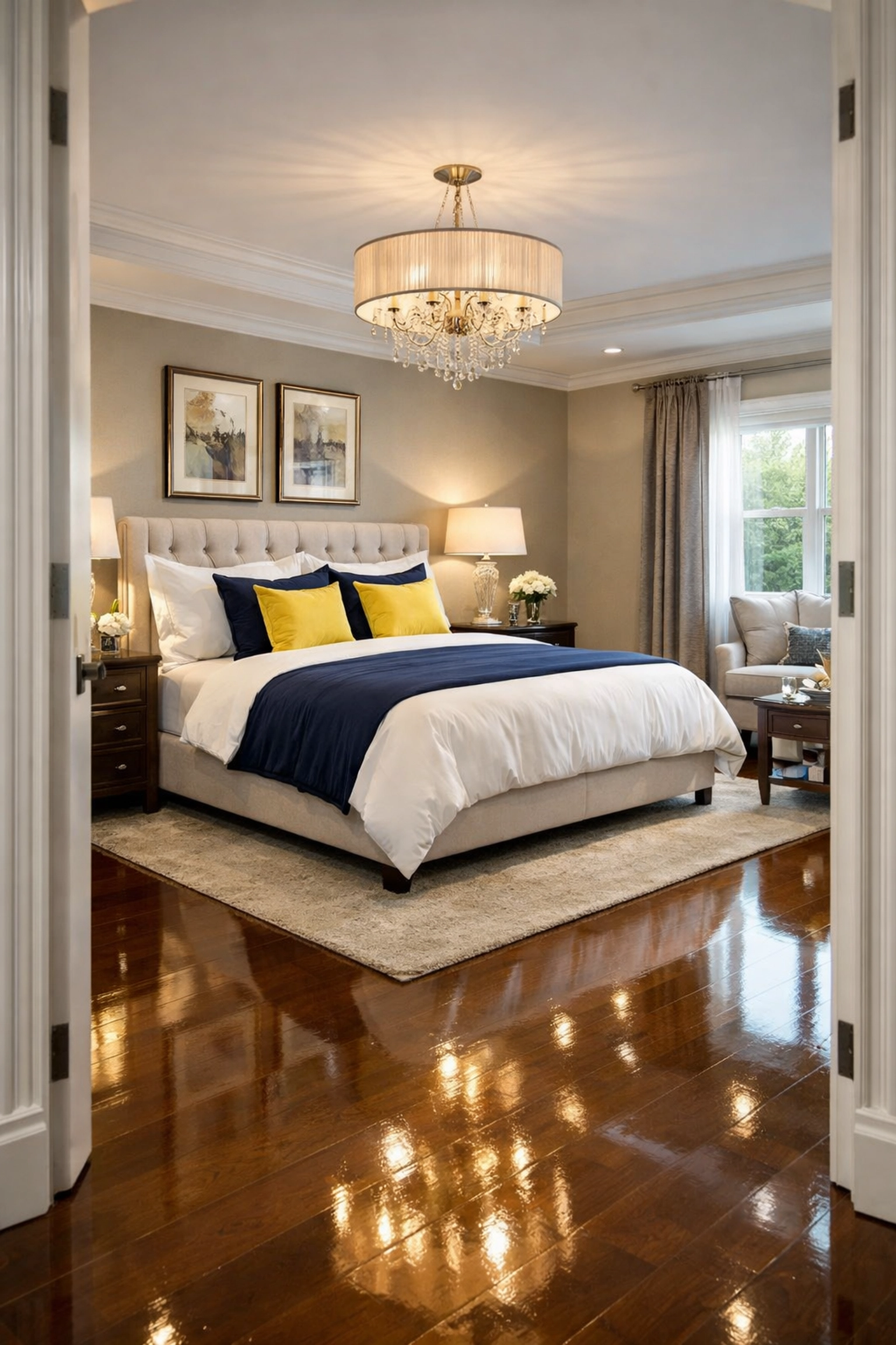 Professionally cleaned master bedroom in a Bolton home with polished floors and tidy bedding.