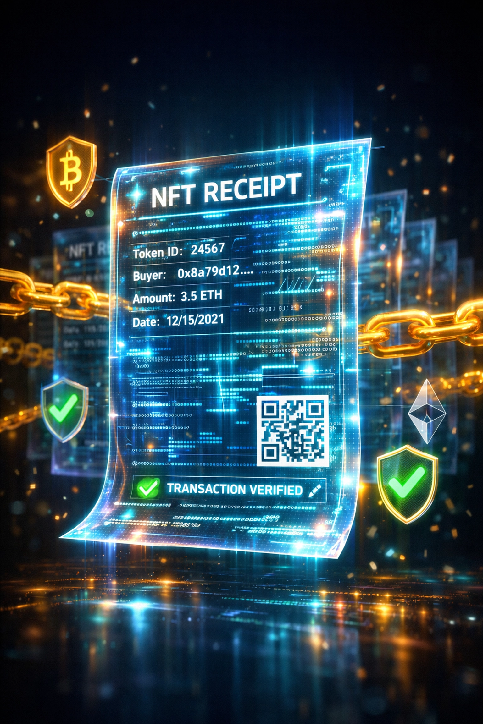 NFT receipt with blockchain verification creating immutable transaction audit trail
