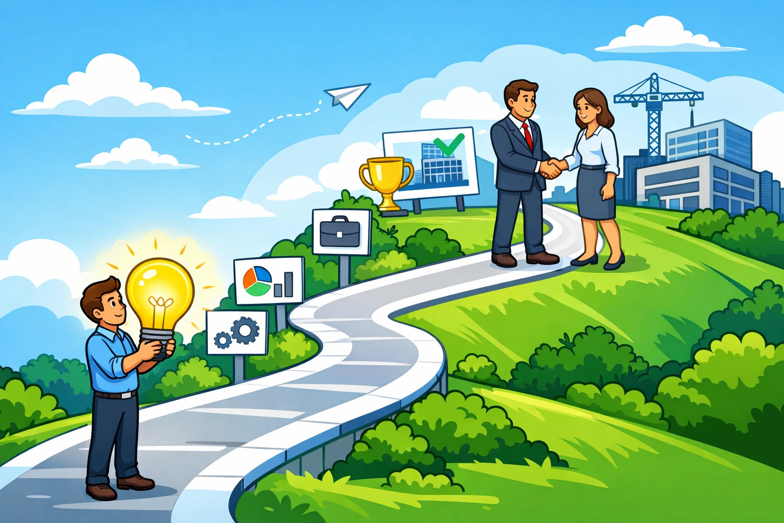 A structured path showing the customer journey from a lead enquiry to a successful business deal.