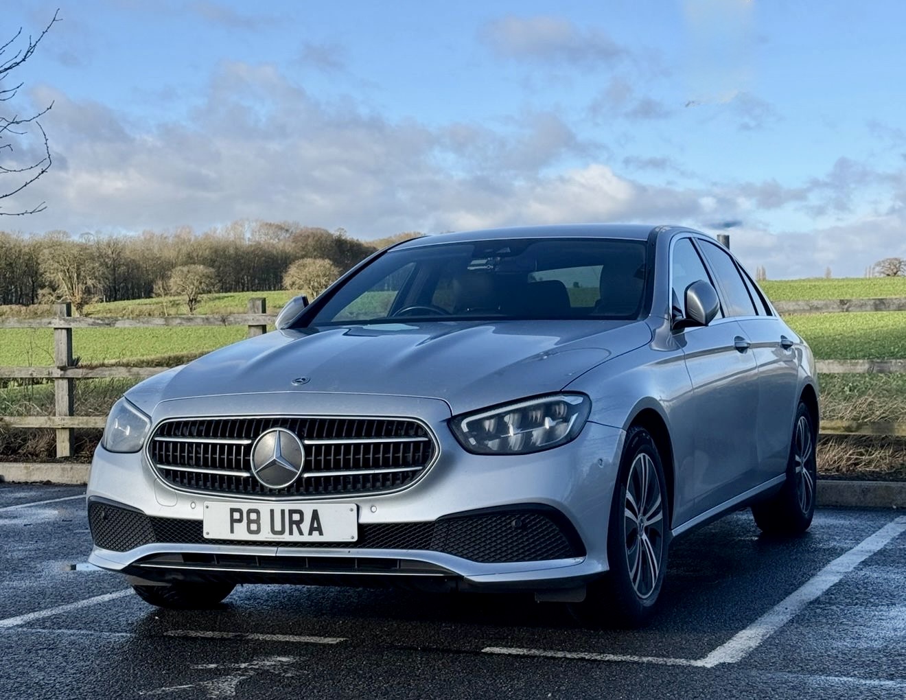 Silver Mercedes-Benz executive saloon