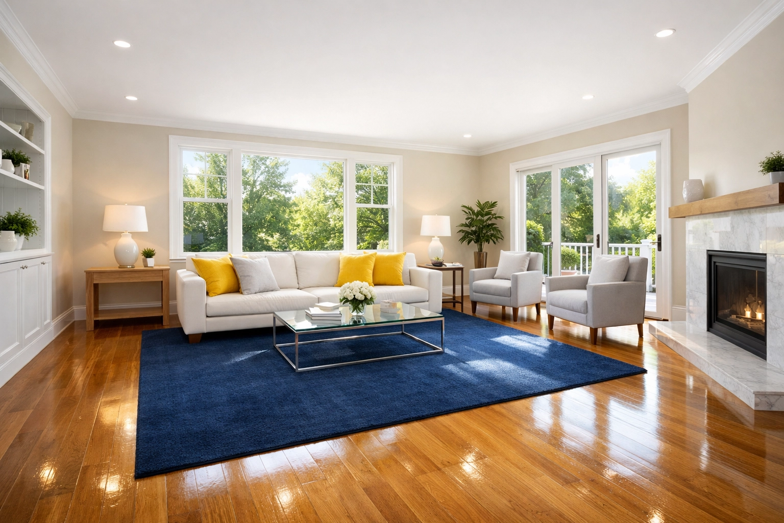 Spotless sunlit living room featuring the results of eco-friendly house cleaning in Framingham MA.
