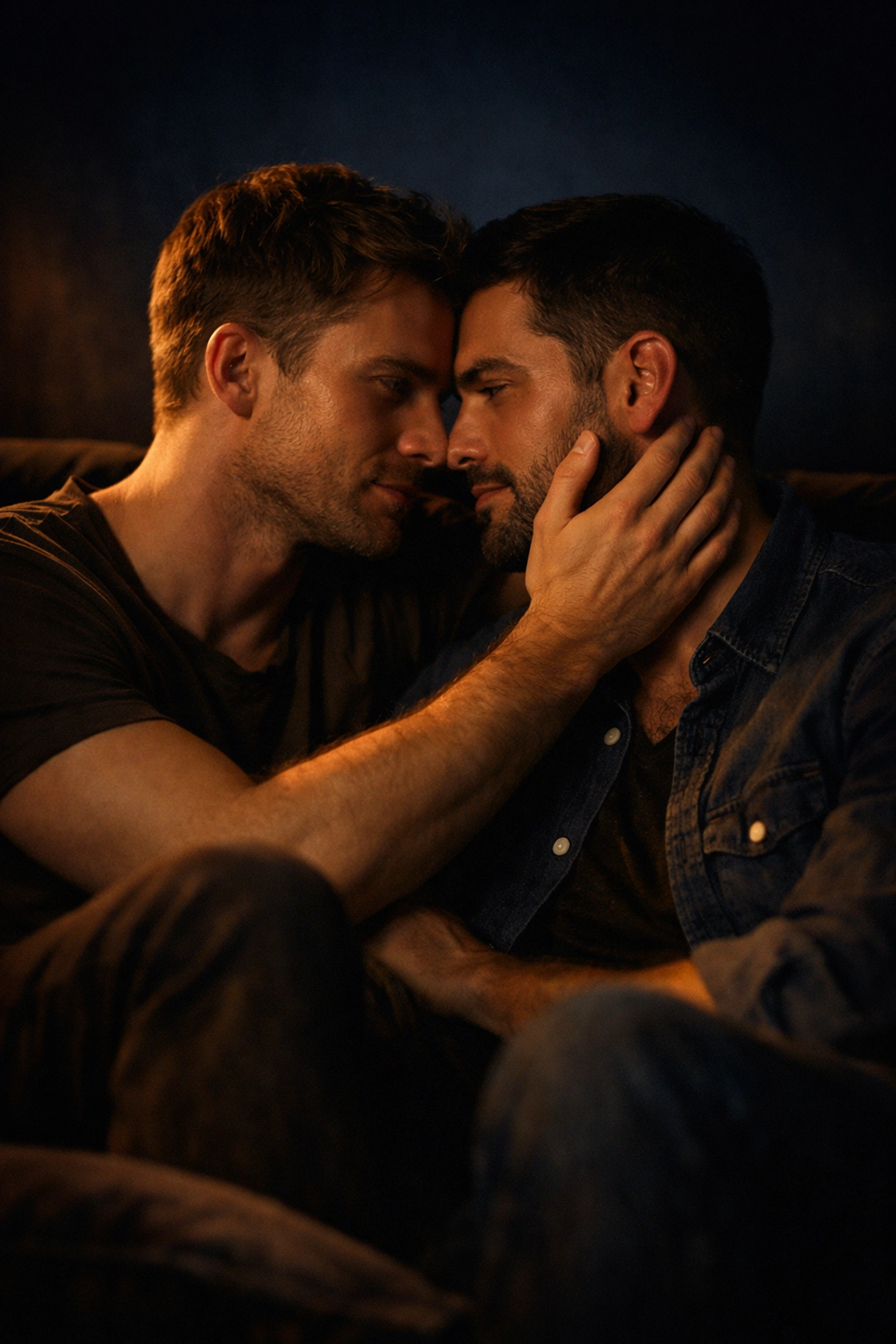 Two men in a deep emotional connection, mirroring the healing themes found in best MM romance books 2026.