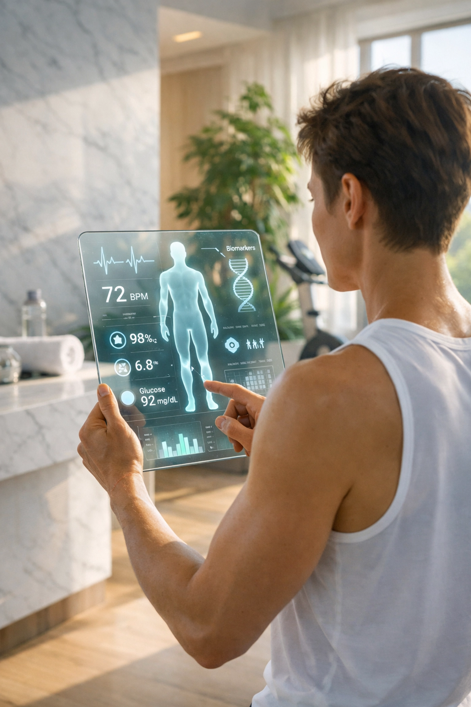 Individual tracking health biomarkers and longevity data for personalized wellness and recovery.